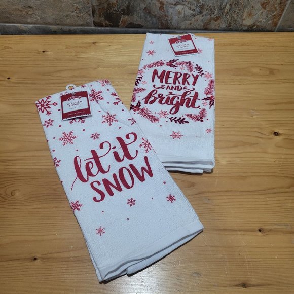 Holiday Time Kitchen Towel Merry & Bright Let It Snow Set of 2 - Picture 4 of 8